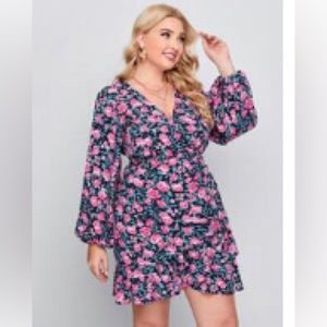 SHEIN plus lantern sleeve ruffle hem all over floral dress. 2x